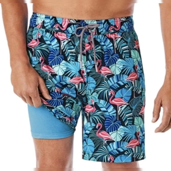 Member's Mark Resort Swim Trunks Flamingo Leaf print Size XXL - Picture 2 of 11